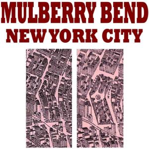Mulberry Bend was one the major Italian immigrant districts in New York City around 1900. It's commemorated here with 2 designs: one text only, and the other The Bend before and after it became Mulberry Bend Park (now Columbus Park).