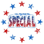A special tee shirt screenprint with the word "Special" for that special someone. A Red, White and Blue colorful vintage tee.
