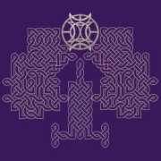 Three separate Celtic knotwork patterns, combined with a mythical ornament. A maze of intricately knotted lines. Very unusual design.