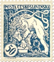 This stamp originally comes from Czechoslovakia and was issued in 1900. In 1993 the country peacefully split into The Czech Republic and Slovakia. The date of this stamp is unknown. The shirts have a lightly distressed look for an aged appearance.