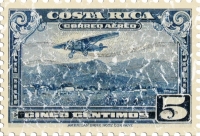 This stamp, showing the mail plane, is from Costa Rica and was first issued in 1934 . It has a lightly distressed look for an aged appearance.