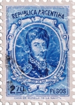 This stamp from Argentina shows General Jose De San Martin. This design has a slightly distressed look for an aged appearance.