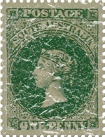 This stamp was first issued in 1902 from South Australia. These shirts have a slightly distressed look for an aged appearance.