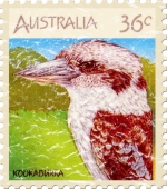 This Australian stamp has their famous laughing kookaburra, the largest kingfisher in the world. These shirts have a lightly distressed look for an aged appearance.
