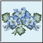 Fancy blue country flowers with pale green vines - a country art floral design with a difference.