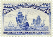 This stamp from the United States commemorates Christopher Columbus and was issued in 1892. This design has a lightly distressed look for a vintage look.