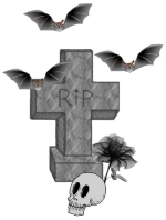 A tombstone with bats and a grinning skull wish you a Happy Halloween from the t-shirt of your choice. Great Halloween party wear when a costume is too confining.