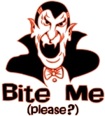 He's ready to sink his vampire teeth into your soft, tender neck just in time for Halloween. Wear him on a t-shirt to Halloween parties and solicit your own love bites all night long.