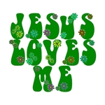 Fun Christian T-shirts in the flower power hippie style of the 60's
Simple Christian message - Jesus Loves me on t-shirts
Makes Spreading the word of the Lord Fun and Happy- as it should be. 'He Loves You too' on the back.