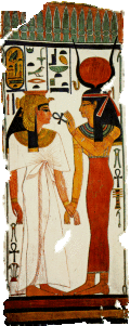 Nefertari's tomb is, without a doubt, one of the most beautifully painted tombs ever found. This scene is only one side a many pillars and walls and shows Isis offering her life with the ankh.