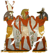 From Ramesses I tomb, he is greeted by Horus and Anubis to be escorted to the underworld.