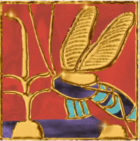 From Tutankhamun's tomb. This is from the Moon pectoral. The straps of the pectoral were made up of 30 tiny inlaid panels. This is only one of them spelling out his throne name of Neb-Kheperu-re.