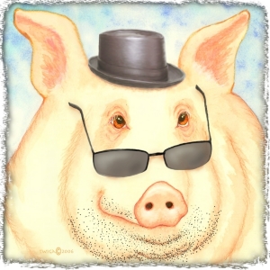 Pigovia the musician pig ! Who is to say what pigs will do when the farmer is away? Perfect gift for your favorite guitar player or pig lover! Scroll down to see Pigovia on great gifts.