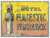 Hotel Majestic, Florence, Italy is a vintage travel poster from 1903. The design has a lightly distressed look for a more aged appearance and to look like you've had it for years.