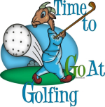 Cartoon Goat - Time to GOat Golfing- funny goat with golf club and ball behind him, Makes a great Father's Day or man's birthday gift. - Funny goat t-shirts and goat lovers gifts