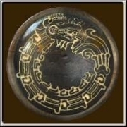 An Aztec snake ornament in embossed gold, inlaid on a grungy looking orb. A perfect design for people that love the ancient art of South America, and for those that want to be unique.