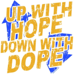 Funny movie quote tee shirt from Halfbaked, saying: "Up with Hope, Down with Dope". Vintage style, funky fresh look with a whole new beat. You know you're down with it. Right?