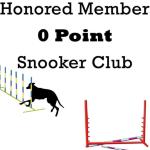Join the club with the big fat zero. If you have multiple zero point scores in dog agility snooker, join the club. This dog agility shirt features the bar down on the infamous red jump, and the dog already entering the weave poles. What is there to say?
