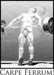 The barbell sports -- Olympic weightlifting, bodybuilding, and powerlifting -- are captured here in all their glory. Get a bunch of these items for your gym or lifting club . . . bulk orders for this quality of art are very low!