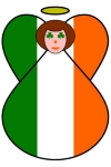 Charming angel with shamrock eyes is proudly dressed in the Flag of Ireland. Wonderful treat for Irish-Americans and anyone of Irish ancestry with pride and love in their culture and heritage.