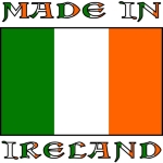 Design shows large image of the Irish Flag shows proudly and reads, "Made in Ireland". Wonderful way for ex-pats and Irish natives to show pride and love in the culture and heritage of Mother Ireland.