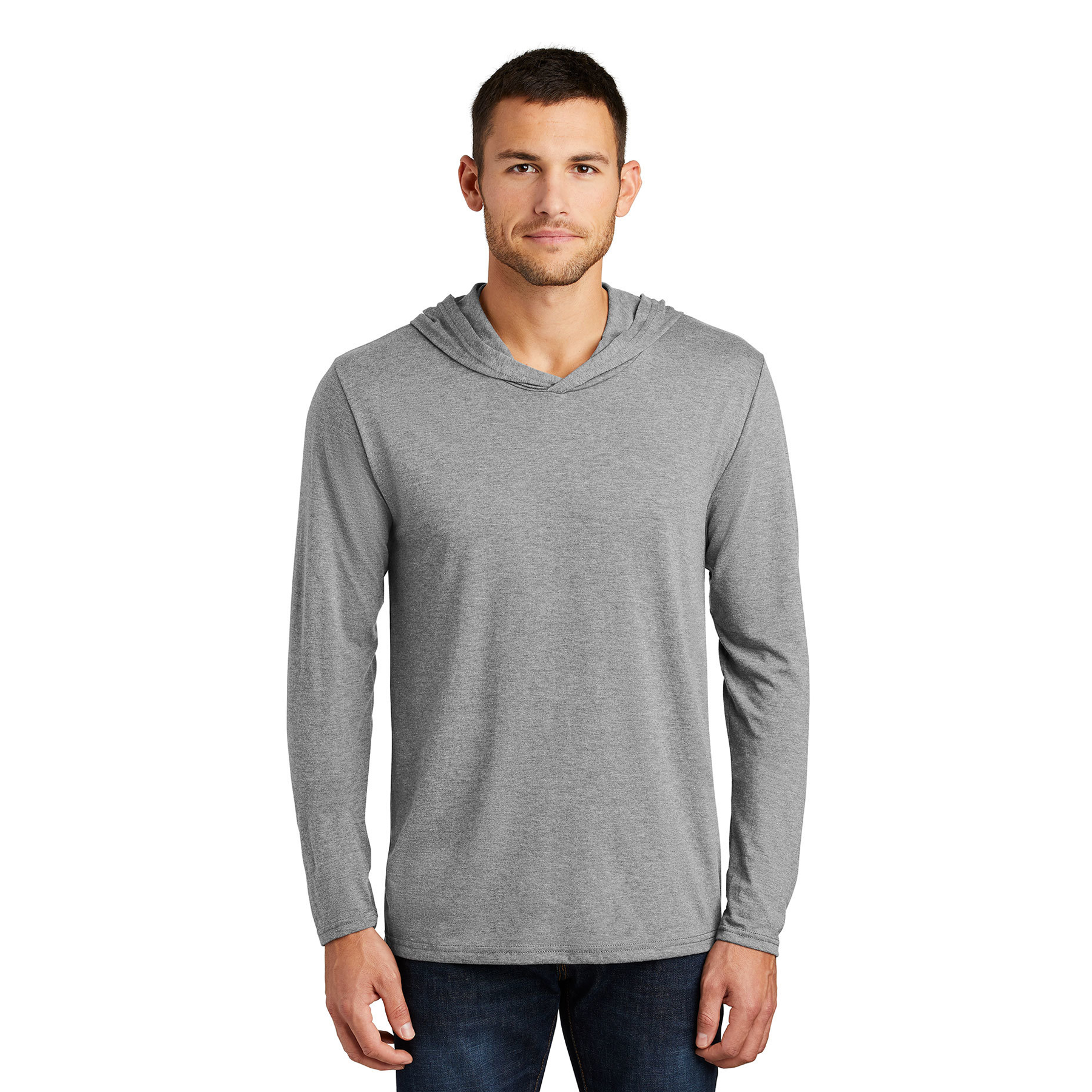 Customized District Tri-Blend Long-Sleeve Hooded T-Shirt (Men's/Unisex ...